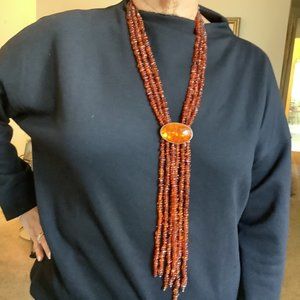 Authentic Vintage 3 strand Amber necklace with Oval Pendant
